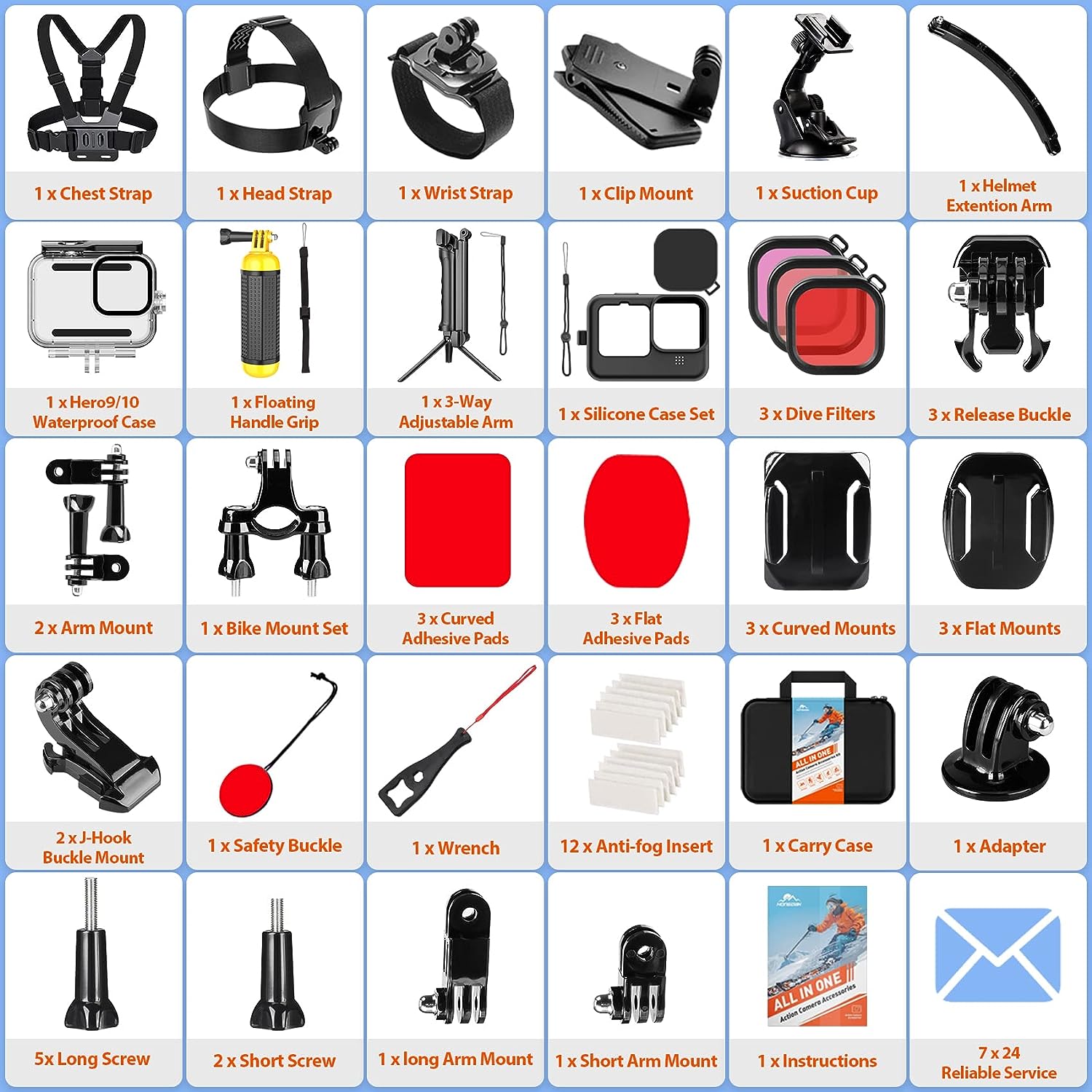 HONGDAK Action Camera Accessories Kit for GoPro Hero 11 10 9 Black