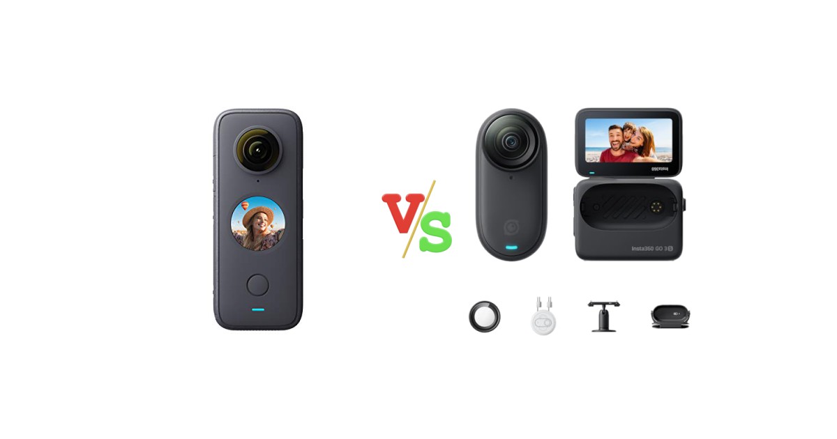 Insta360 ONE X2 360 Degree Waterproof Action Camera vs Insta360 GO 3S 64 GB Black 4K Tiny Portable Vlogging Camera Versus Image