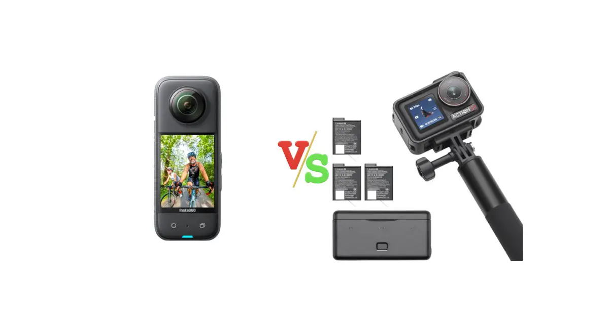 Insta360 X3 360 Action Camera with 5.7K 360 Active HDR Video vs DJI Osmo Action 5 Pro Adventure Combo Versus Image