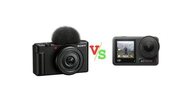 Sony ZV 1F Vlog Camera for Content Creators and Vloggers Black vs DJI Osmo Action 4 Standard Combo Versus Image