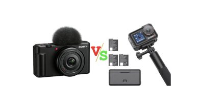 Sony ZV 1F Vlog Camera for Content Creators and Vloggers Black vs DJI Osmo Action 5 Pro Adventure Combo Versus Image