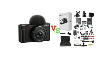 Sony ZV 1F Vlog Camera for Content Creators and Vloggers Black vs DJI Osmo Action 5 Pro Standard Combo Versus Image