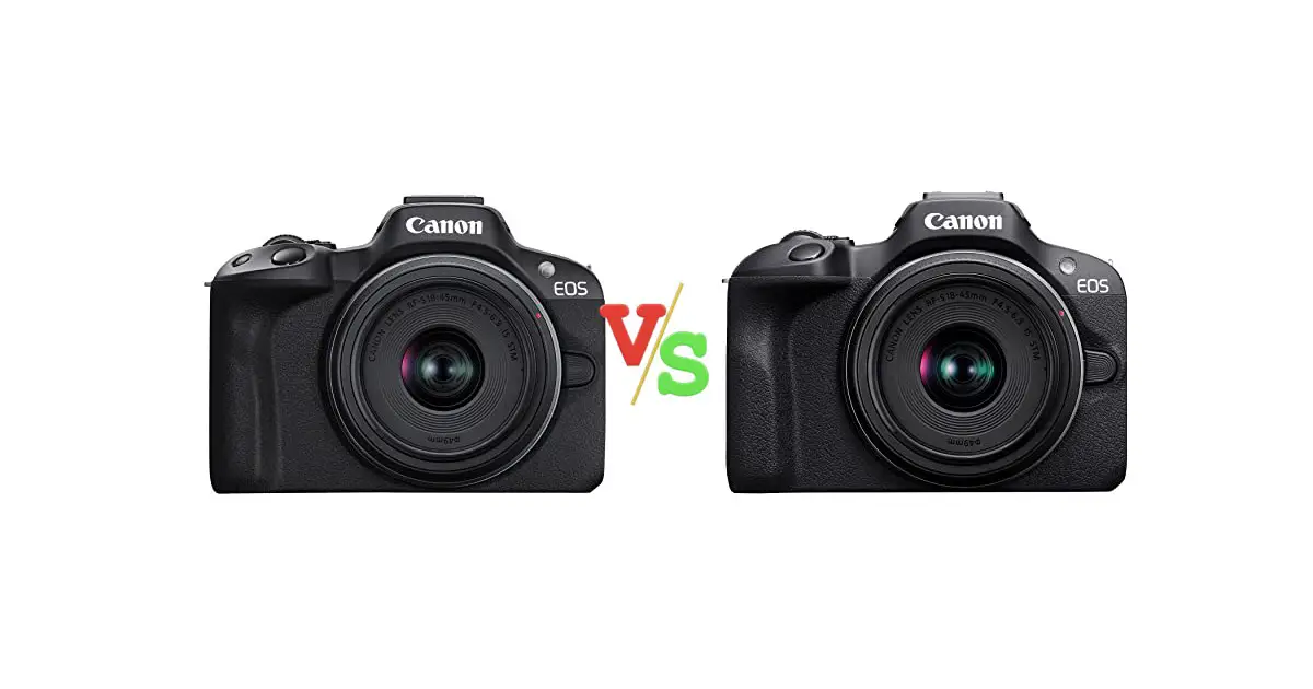Canon EOS R50 Mirrorless Camera RF S18 45mm F4.5 6.3 is STM Lens Kit vs Canon EOS R100 Mirrorless Camera RF S18 45mm F4.5 6.3 is STM Lens Kit Versus Image